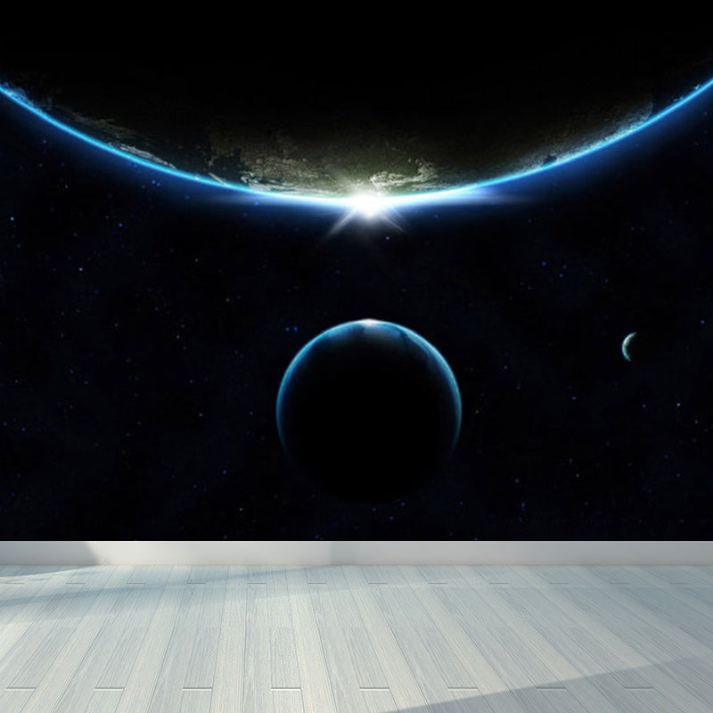 Modern Planet Wall Mural Non-Woven Stain Resistant Soft Color Wall Art for Living Room Black Clearhalo 'Wall Decor' 'Wall Mural' 1729520