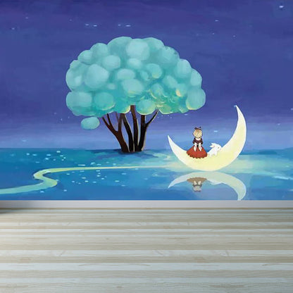 Pastel Color Planet View Mural for Decoration Contemporary Living Room Wall Decor Purple Clearhalo 'Wall Decor' 'Wall Mural' 1729550