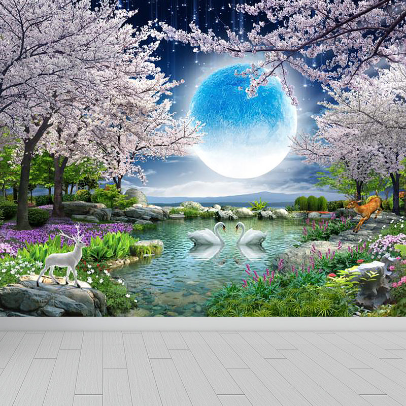 Pastel Color Planet View Mural for Decoration Contemporary Living Room Wall Decor Pink Clearhalo 'Wall Decor' 'Wall Mural' 1729555