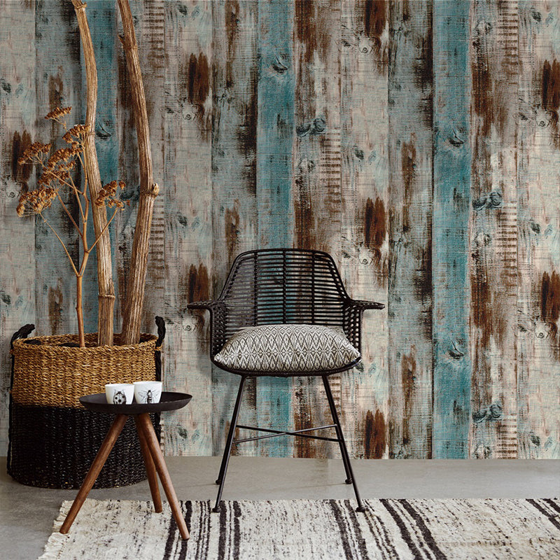 Distressed Wood Wallpaper Roll Brown and Blue Farmhouse Wall Art for Home, Stick On Clearhalo 'Country wall decor' 'Rustic' 'Wallpaper' Wall Decor' 1729965