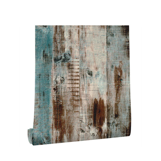 Distressed Wood Wallpaper Roll Brown and Blue Farmhouse Wall Art for Home, Stick On Clearhalo 'Country wall decor' 'Rustic' 'Wallpaper' Wall Decor' 1729967