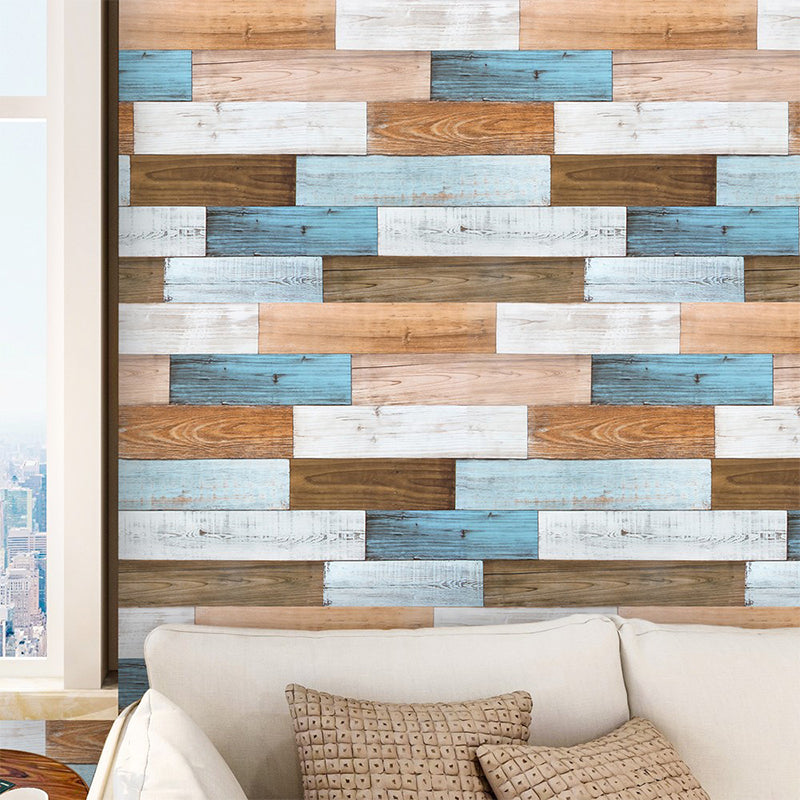 Colorful Repurposed Wood Wallpaper Apartment Construction Adhesive Wall Decor, 19.5' x 17.5" Brown Clearhalo 'Country wall decor' 'Rustic' 'Wallpaper' Wall Decor' 1729999