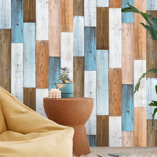 Colorful Repurposed Wood Wallpaper Apartment Construction Adhesive Wall Decor, 19.5' x 17.5" Clearhalo 'Country wall decor' 'Rustic' 'Wallpaper' Wall Decor' 1730000