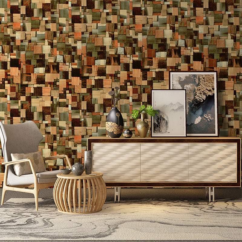 Country Wood Patchwork Wallpaper Roll Brown Peel and Stick Wall Decor for Living Room Brown Clearhalo 'Country wall decor' 'Rustic' 'Wallpaper' Wall Decor' 1730015