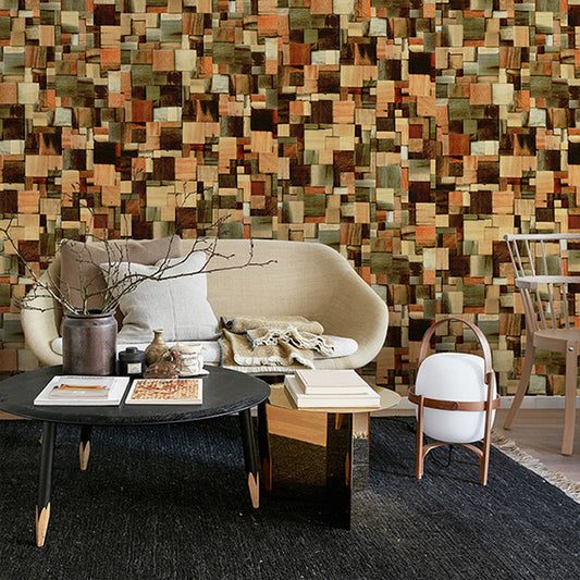 Country Wood Patchwork Wallpaper Roll Brown Peel and Stick Wall Decor for Living Room Clearhalo 'Country wall decor' 'Rustic' 'Wallpaper' Wall Decor' 1730016