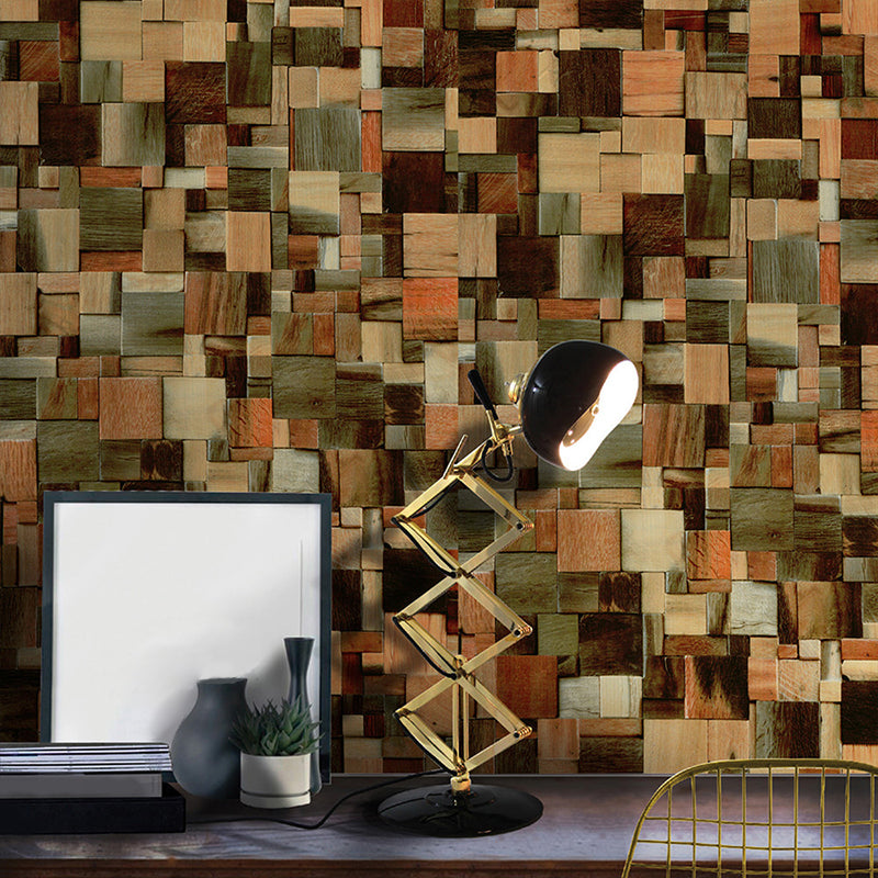 Country Wood Patchwork Wallpaper Roll Brown Peel and Stick Wall Decor for Living Room Clearhalo 'Country wall decor' 'Rustic' 'Wallpaper' Wall Decor' 1730017