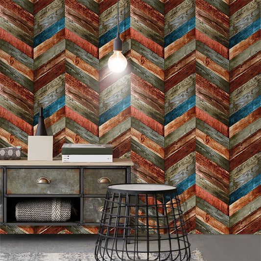 Rust Peel off Wallpaper Roll Brown Herringbone Wood Wall Decor, 19.5' L x 17.5" W