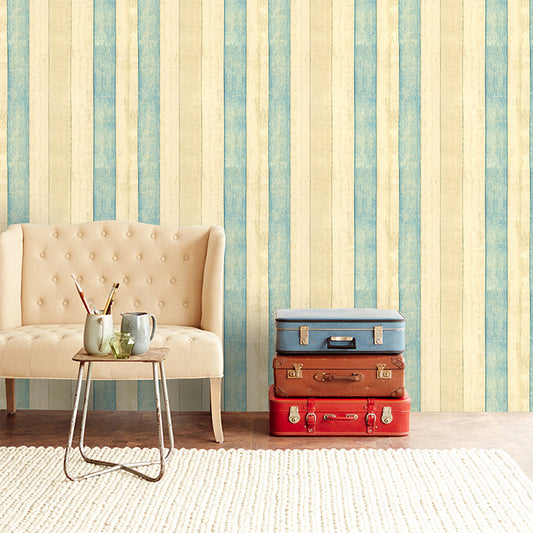 Wood Look Stripes Wallpaper Roll Rustic PVC Adhesive Wall Covering in Yellow-Blue for Room Yellow Clearhalo 'Country wall decor' 'Rustic' 'Wallpaper' Wall Decor' 1730037