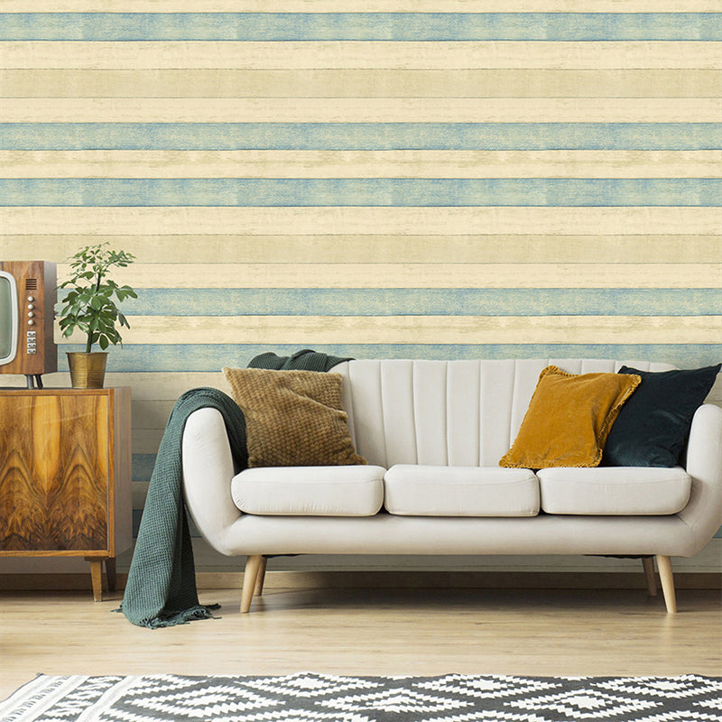 Wood Look Stripes Wallpaper Roll Rustic PVC Adhesive Wall Covering in Yellow-Blue for Room Clearhalo 'Country wall decor' 'Rustic' 'Wallpaper' Wall Decor' 1730038