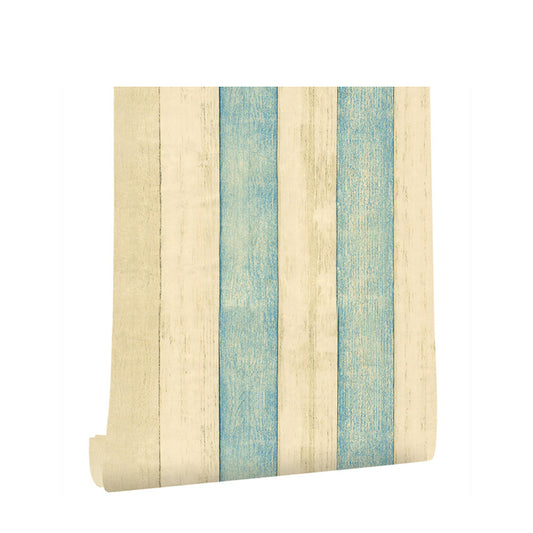 Wood Look Stripes Wallpaper Roll Rustic PVC Adhesive Wall Covering in Yellow-Blue for Room Clearhalo 'Country wall decor' 'Rustic' 'Wallpaper' Wall Decor' 1730039