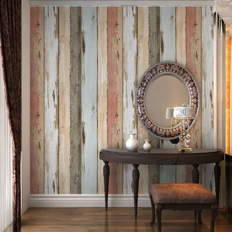 Pastel Color Rustic Wallpaper 54.2-sq ft Wood Effect Wall Covering for Dining Room Light Brown Clearhalo 'Country wall decor' 'Rustic' 'Wallpaper' Wall Decor' 1730052