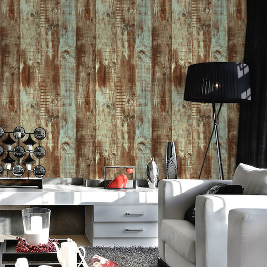 Rust Shabby Wood Look Wallpaper for House Interior 57.1-sq ft Wall Decor in Brown Clearhalo 'Country wall decor' 'Rustic' 'Wallpaper' Wall Decor' 1730063