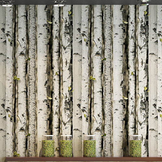 Cottage Birches Wallpaper Roll Grey and Green Living Room Wall Decor, 33' L x 20.5" W Grey Clearhalo 'Country wall decor' 'Rustic' 'Wallpaper' Wall Decor' 1730086