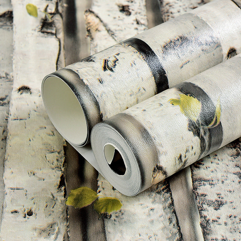 Cottage Birches Wallpaper Roll Grey and Green Living Room Wall Decor, 33' L x 20.5" W Clearhalo 'Country wall decor' 'Rustic' 'Wallpaper' Wall Decor' 1730088