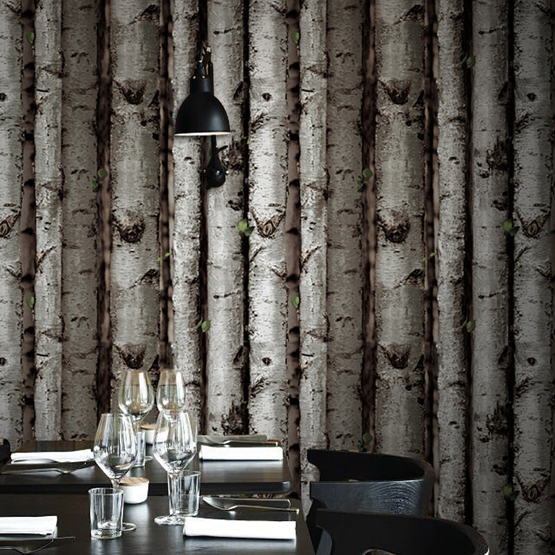 Unpasted Birch Forest Wallpaper Roll PVC Farmhouse Wall Covering for Dining Room Grey Clearhalo 'Country wall decor' 'Rustic' 'Wallpaper' Wall Decor' 1730090