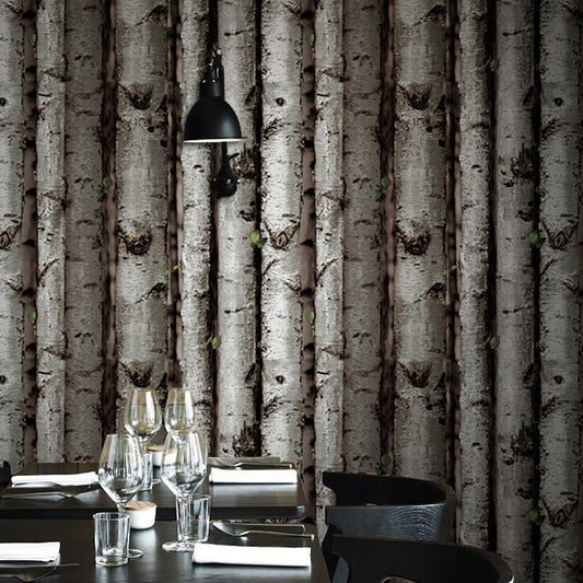 Unpasted Birch Forest Wallpaper Roll PVC Farmhouse Wall Covering for Dining Room Grey