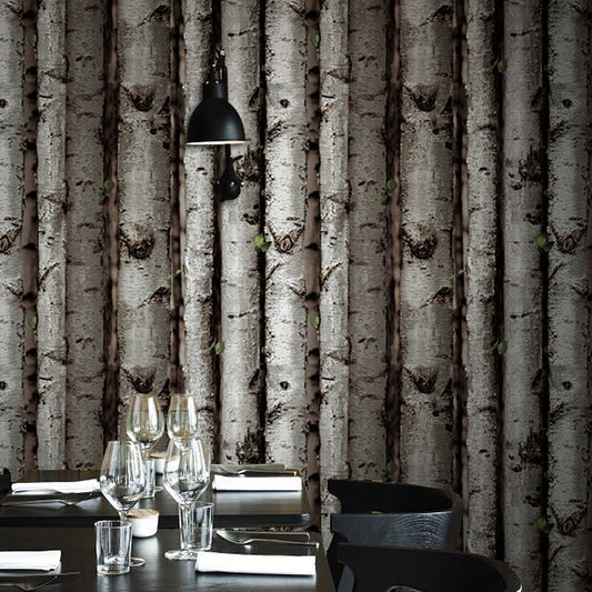Unpasted Birch Forest Wallpaper Roll PVC Farmhouse Wall Covering for Dining Room Grey Clearhalo 'Country wall decor' 'Rustic' 'Wallpaper' Wall Decor' 1730090