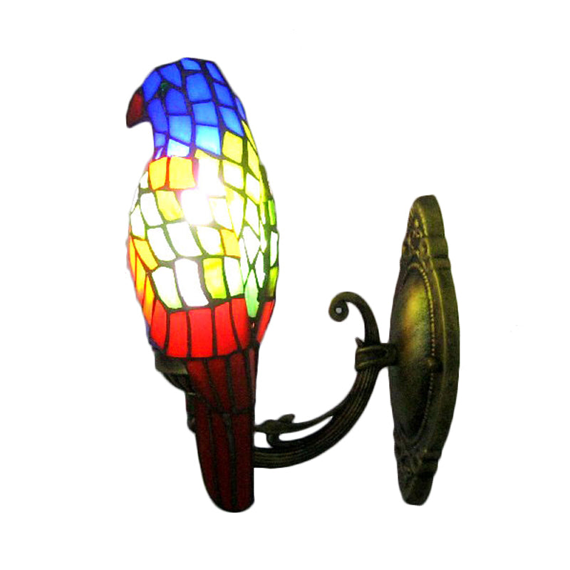 1 Head Parrot Wall Lamp Lodge Style Stained Glass Wall Sconce in Brass for Living Room Clearhalo 'Industrial' 'Middle century wall lights' 'Tiffany wall lights' 'Tiffany' 'Wall Lamps & Sconces' 'Wall Lights' Lighting' 173012