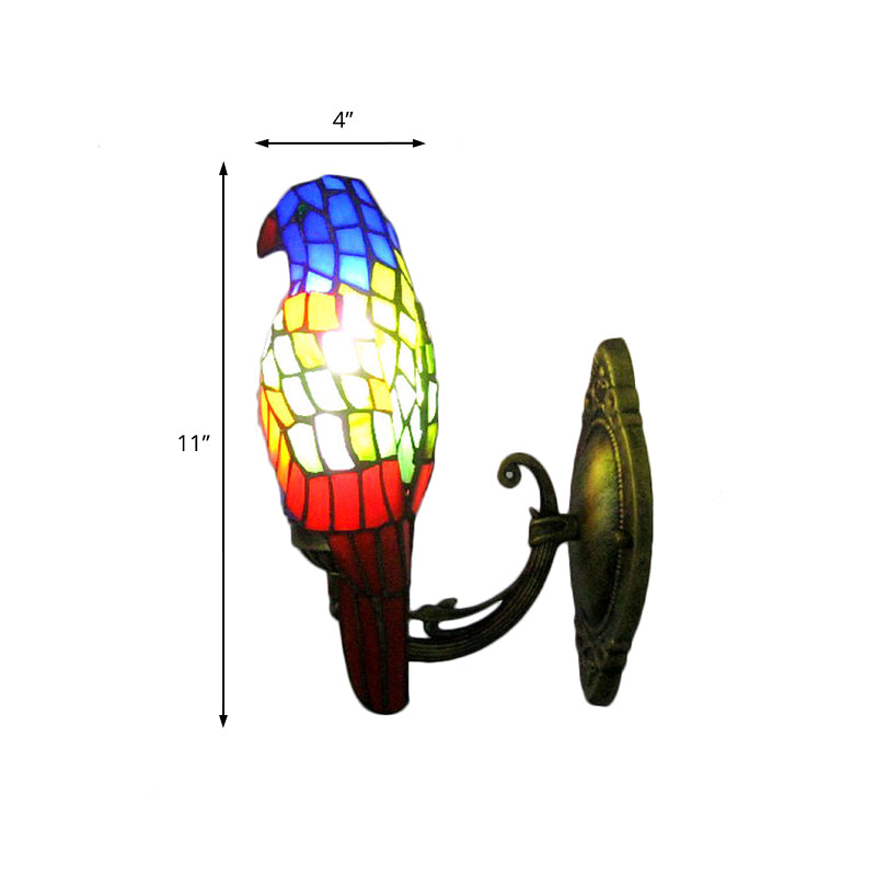 1 Head Parrot Wall Lamp Lodge Style Stained Glass Wall Sconce in Brass for Living Room Clearhalo 'Industrial' 'Middle century wall lights' 'Tiffany wall lights' 'Tiffany' 'Wall Lamps & Sconces' 'Wall Lights' Lighting' 173013
