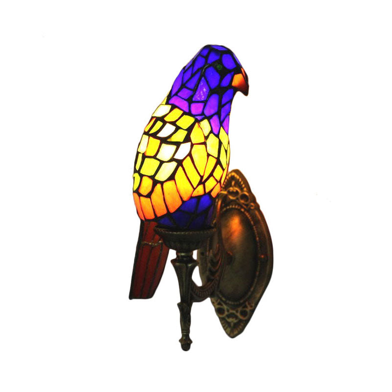 1 Head Parrot Wall Lamp Lodge Style Stained Glass Wall Sconce in Brass for Living Room Clearhalo 'Industrial' 'Middle century wall lights' 'Tiffany wall lights' 'Tiffany' 'Wall Lamps & Sconces' 'Wall Lights' Lighting' 173016