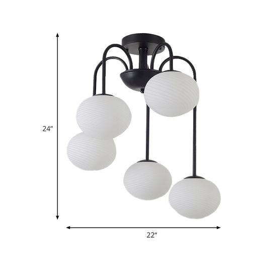 Modernist 5 Lights Ceiling Mounted Light with Frosted Glass Shade Black/White Finish Ball Semi Flush Mount Light Clearhalo 'Ceiling Lights' 'Chandeliers' 'Close To Ceiling Lights' 'Close to ceiling' 'Glass shade' 'Glass' 'Semi-flushmount' Lighting' 173024