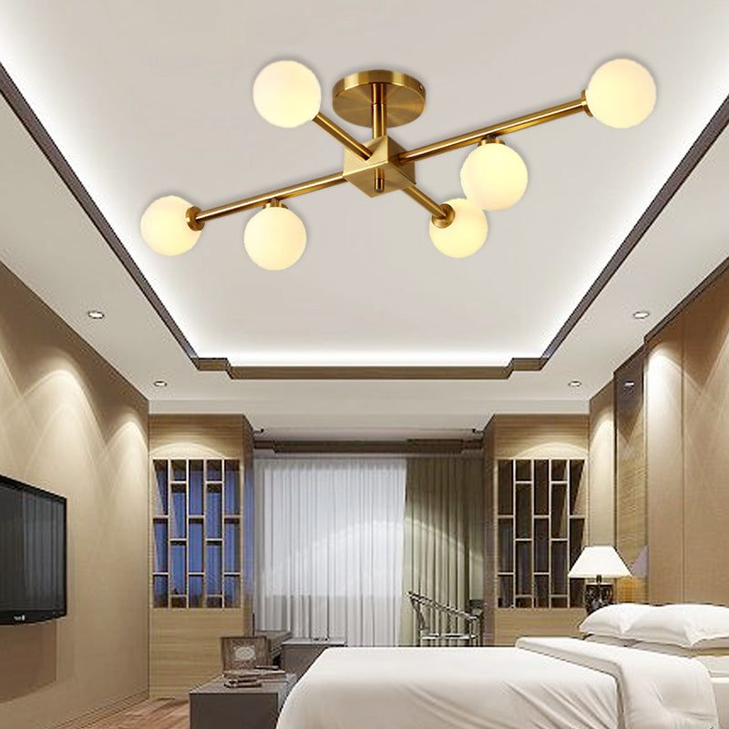 Modern Gold Finish Semi Flushmount Light Modo Metal Milk Glass Ceiling Lamp for Study Room Clearhalo 'Ceiling Lights' 'Close To Ceiling Lights' 'Close to ceiling' 'Glass shade' 'Glass' 'Semi-flushmount' Lighting' 173026