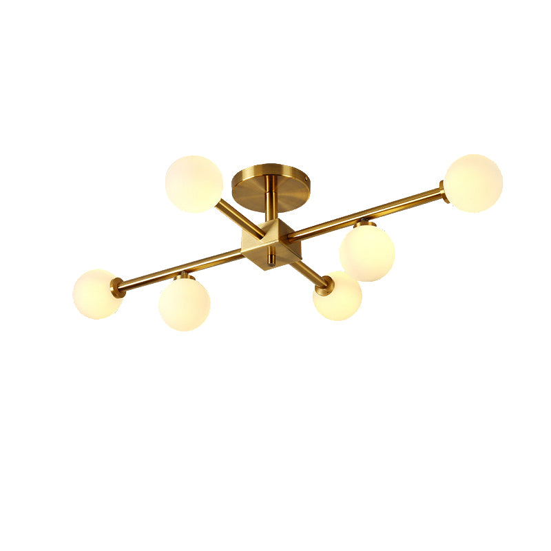 Modern Gold Finish Semi Flushmount Light Modo Metal Milk Glass Ceiling Lamp for Study Room Clearhalo 'Ceiling Lights' 'Close To Ceiling Lights' 'Close to ceiling' 'Glass shade' 'Glass' 'Semi-flushmount' Lighting' 173027