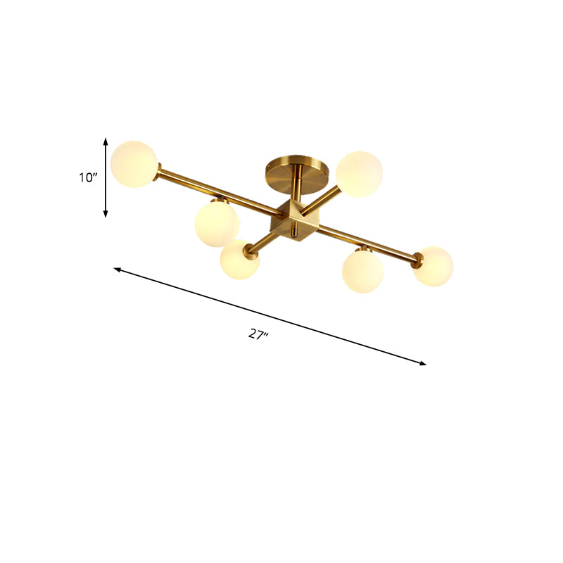 Modern Gold Finish Semi Flushmount Light Modo Metal Milk Glass Ceiling Lamp for Study Room Clearhalo 'Ceiling Lights' 'Close To Ceiling Lights' 'Close to ceiling' 'Glass shade' 'Glass' 'Semi-flushmount' Lighting' 173028