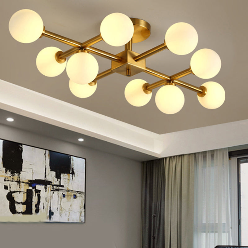Modern Gold Finish Semi Flushmount Light Modo Metal Milk Glass Ceiling Lamp for Study Room 10 Gold Clearhalo 'Ceiling Lights' 'Close To Ceiling Lights' 'Close to ceiling' 'Glass shade' 'Glass' 'Semi-flushmount' Lighting' 173029