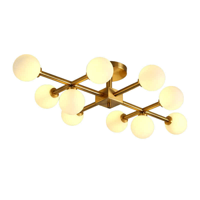 Modern Gold Finish Semi Flushmount Light Modo Metal Milk Glass Ceiling Lamp for Study Room Clearhalo 'Ceiling Lights' 'Close To Ceiling Lights' 'Close to ceiling' 'Glass shade' 'Glass' 'Semi-flushmount' Lighting' 173030