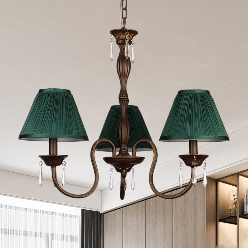 3 Lights Ceiling Lamp with Tapered Fabric Shade Traditional Bedroom Chandelier Pendant Light in Beige/Red/Yellow Clearhalo 'Ceiling Lights' 'Chandeliers' Lighting' options 1730346