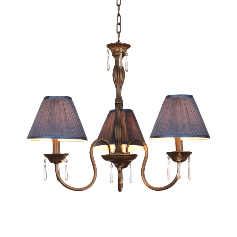 3 Lights Ceiling Lamp with Tapered Fabric Shade Traditional Bedroom Chandelier Pendant Light in Beige/Red/Yellow Clearhalo 'Ceiling Lights' 'Chandeliers' Lighting' options 1730355