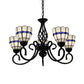 Stained Glass Chandelier Light with Curved Arm Tiffany Style 5 Lights Pendant Lamp in Yellow/Blue Blue Clearhalo 'Ceiling Lights' 'Chandeliers' 'Close To Ceiling Lights' 'Industrial' 'Middle Century Chandeliers' 'Tiffany Chandeliers' 'Tiffany close to ceiling' 'Tiffany' Lighting' 17306