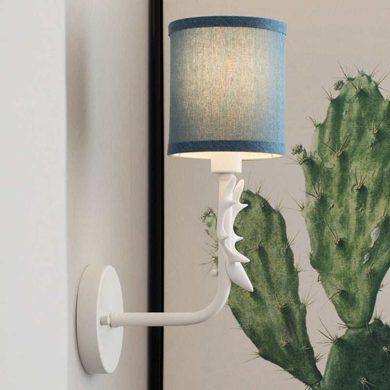 Modern Style Wall Light with Antlers Cylinder Shade 1 Light Metal Sconce Light for Foyer Blue Clearhalo 'Wall Lamps & Sconces' 'Wall Lights' Lighting' 173068