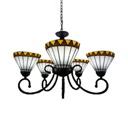 Stained Glass Chandelier Light with Curved Arm Tiffany Style 5 Lights Pendant Lamp in Yellow/Blue Yellow Clearhalo 'Ceiling Lights' 'Chandeliers' 'Close To Ceiling Lights' 'Industrial' 'Middle Century Chandeliers' 'Tiffany Chandeliers' 'Tiffany close to ceiling' 'Tiffany' Lighting' 17308