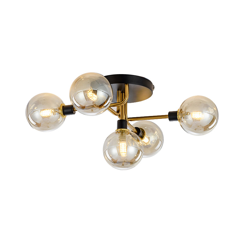Sphere Shade Semi Ceiling Mount Light Multi-Head Modern Glass Metal Ceiling Lamp for Hotel Clearhalo 'Ceiling Lights' 'Close To Ceiling Lights' 'Close to ceiling' 'Glass shade' 'Glass' 'Semi-flushmount' Lighting' 173100