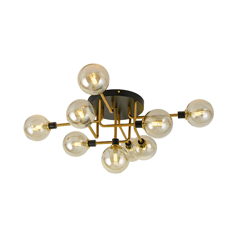 Sphere Shade Semi Ceiling Mount Light Multi-Head Modern Glass Metal Ceiling Lamp for Hotel Clearhalo 'Ceiling Lights' 'Close To Ceiling Lights' 'Close to ceiling' 'Glass shade' 'Glass' 'Semi-flushmount' Lighting' 173102