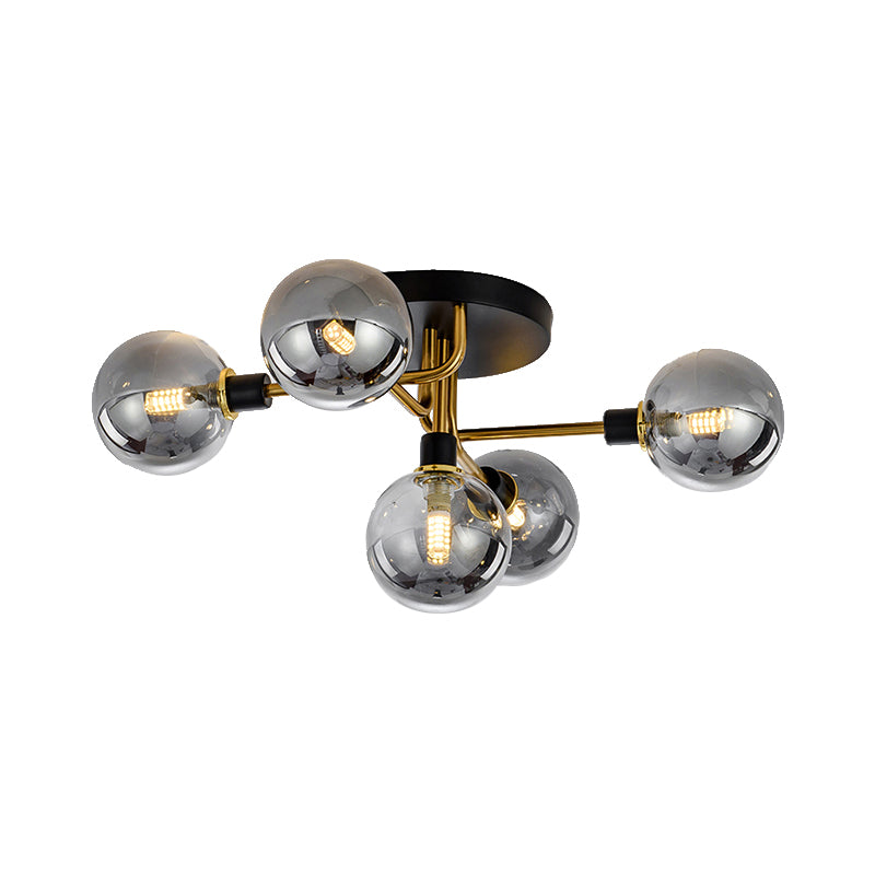 Sphere Shade Semi Ceiling Mount Light Multi-Head Modern Glass Metal Ceiling Lamp for Hotel Clearhalo 'Ceiling Lights' 'Close To Ceiling Lights' 'Close to ceiling' 'Glass shade' 'Glass' 'Semi-flushmount' Lighting' 173105