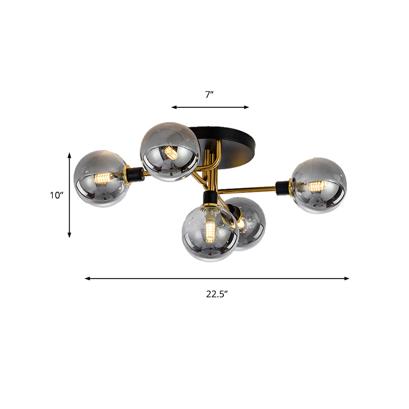 Sphere Shade Semi Ceiling Mount Light Multi-Head Modern Glass Metal Ceiling Lamp for Hotel Clearhalo 'Ceiling Lights' 'Close To Ceiling Lights' 'Close to ceiling' 'Glass shade' 'Glass' 'Semi-flushmount' Lighting' 173106