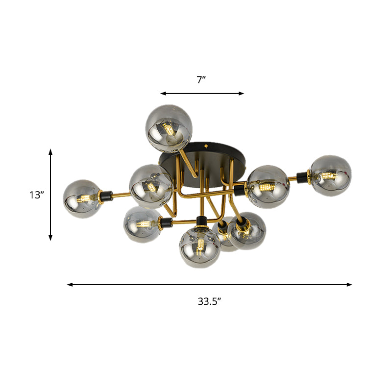 Sphere Shade Semi Ceiling Mount Light Multi-Head Modern Glass Metal Ceiling Lamp for Hotel Clearhalo 'Ceiling Lights' 'Close To Ceiling Lights' 'Close to ceiling' 'Glass shade' 'Glass' 'Semi-flushmount' Lighting' 173109