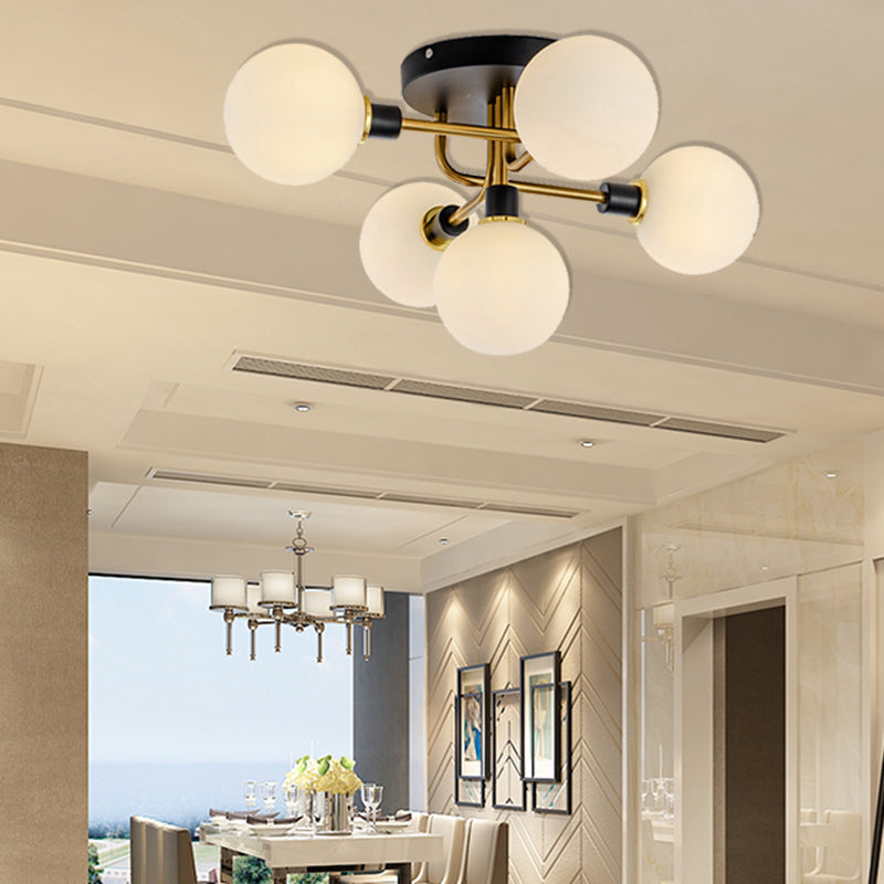 Sphere Shade Semi Ceiling Mount Light Multi-Head Modern Glass Metal Ceiling Lamp for Hotel 5 White Clearhalo 'Ceiling Lights' 'Close To Ceiling Lights' 'Close to ceiling' 'Glass shade' 'Glass' 'Semi-flushmount' Lighting' 173110