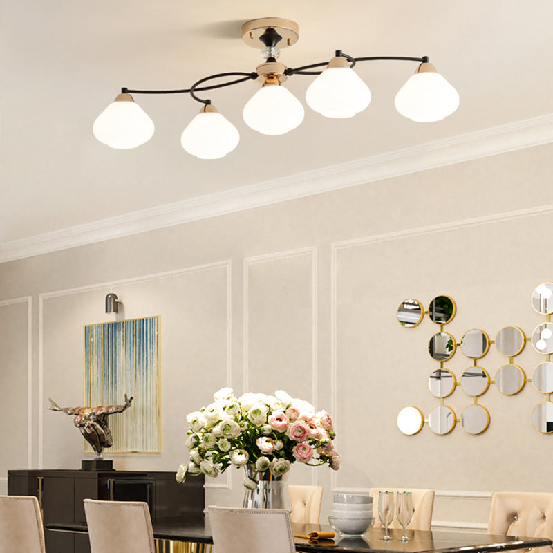 Dining Room Urn Shade Ceiling Fixture Milk Glass 5 Lights Modern White Semi Ceiling Mount Light White Clearhalo 'Ceiling Lights' 'Close To Ceiling Lights' 'Close to ceiling' 'Glass shade' 'Glass' 'Semi-flushmount' Lighting' 173127