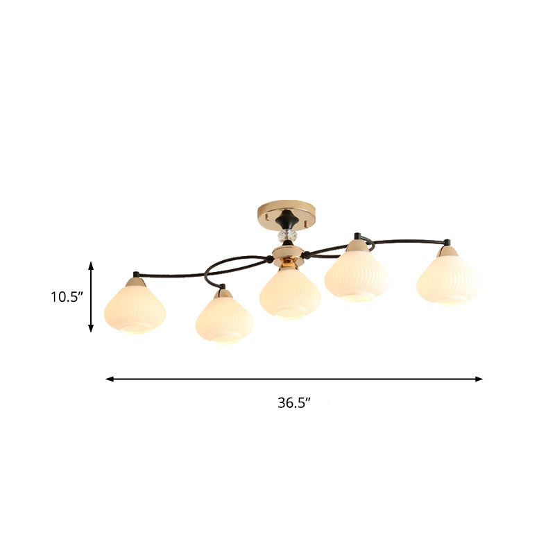 Dining Room Urn Shade Ceiling Fixture Milk Glass 5 Lights Modern White Semi Ceiling Mount Light Clearhalo 'Ceiling Lights' 'Close To Ceiling Lights' 'Close to ceiling' 'Glass shade' 'Glass' 'Semi-flushmount' Lighting' 173130