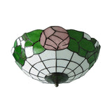 Bowl Flush Ceiling Light with Rose Pattern Rustic Loft Stained Glass Ceiling Light Fixture in Pink/White Clearhalo 'Ceiling Lights' 'Close To Ceiling Lights' 'Close to ceiling' 'Flush mount' Lighting' 17313