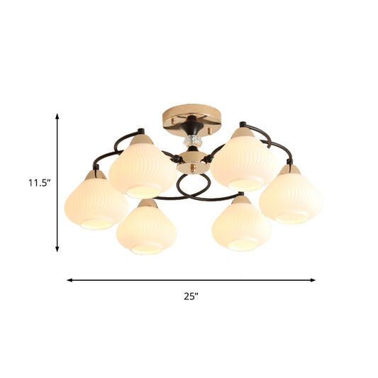Elegant Urn Shade Semi Flushmount Light 6 Heads Opal Glass Ceiling Lamp in White for Living Room Clearhalo 'Ceiling Lights' 'Close To Ceiling Lights' 'Close to ceiling' 'Glass shade' 'Glass' 'Semi-flushmount' Lighting' 173168