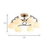 Elegant Urn Shade Semi Flushmount Light 6 Heads Opal Glass Ceiling Lamp in White for Living Room Clearhalo 'Ceiling Lights' 'Close To Ceiling Lights' 'Close to ceiling' 'Glass shade' 'Glass' 'Semi-flushmount' Lighting' 173168