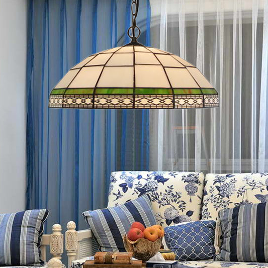 Blue/Green 1 Head Drop Pendant Tiffany Hand Cut Glass Bowl Suspension Light for Living Room Green Clearhalo 'Ceiling Lights' 'Industrial' 'Middle Century Pendants' 'Pendant Lights' 'Pendants' 'Tiffany close to ceiling' 'Tiffany Pendants' 'Tiffany' Lighting' 173178