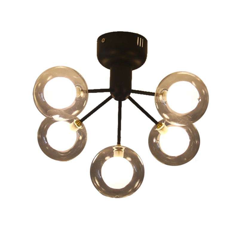 5 Lights Orbit Semi Flush Ceiling Light 5 Lights Modern Style Glass Ceiling Lamp for Foyer Hallway Clearhalo 'Ceiling Lights' 'Close To Ceiling Lights' 'Close to ceiling' 'Glass shade' 'Glass' 'Semi-flushmount' Lighting' 173191
