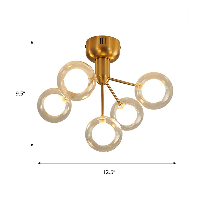 5 Lights Orbit Semi Flush Ceiling Light 5 Lights Modern Style Glass Ceiling Lamp for Foyer Hallway Clearhalo 'Ceiling Lights' 'Close To Ceiling Lights' 'Close to ceiling' 'Glass shade' 'Glass' 'Semi-flushmount' Lighting' 173194