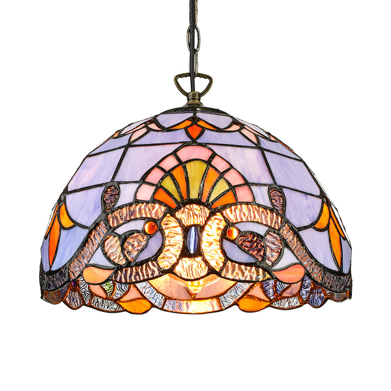 Tiffany Pendant Lighting for Kitchen Island with Metal Hanging Chain Stained Glass Floral Ceiling Fixture in Sky Blue/Dark Blue Clearhalo 'Ceiling Lights' 'Industrial' 'Middle Century Pendants' 'Pendant Lights' 'Pendants' 'Tiffany close to ceiling' 'Tiffany Pendants' 'Tiffany' Lighting' 173198